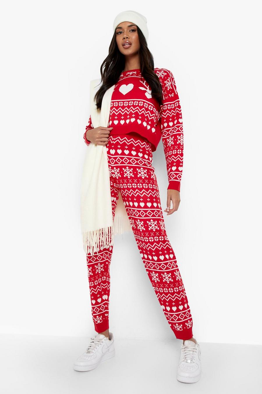Red Crop Fairisle Christmas Knitted Co-ord image number 1