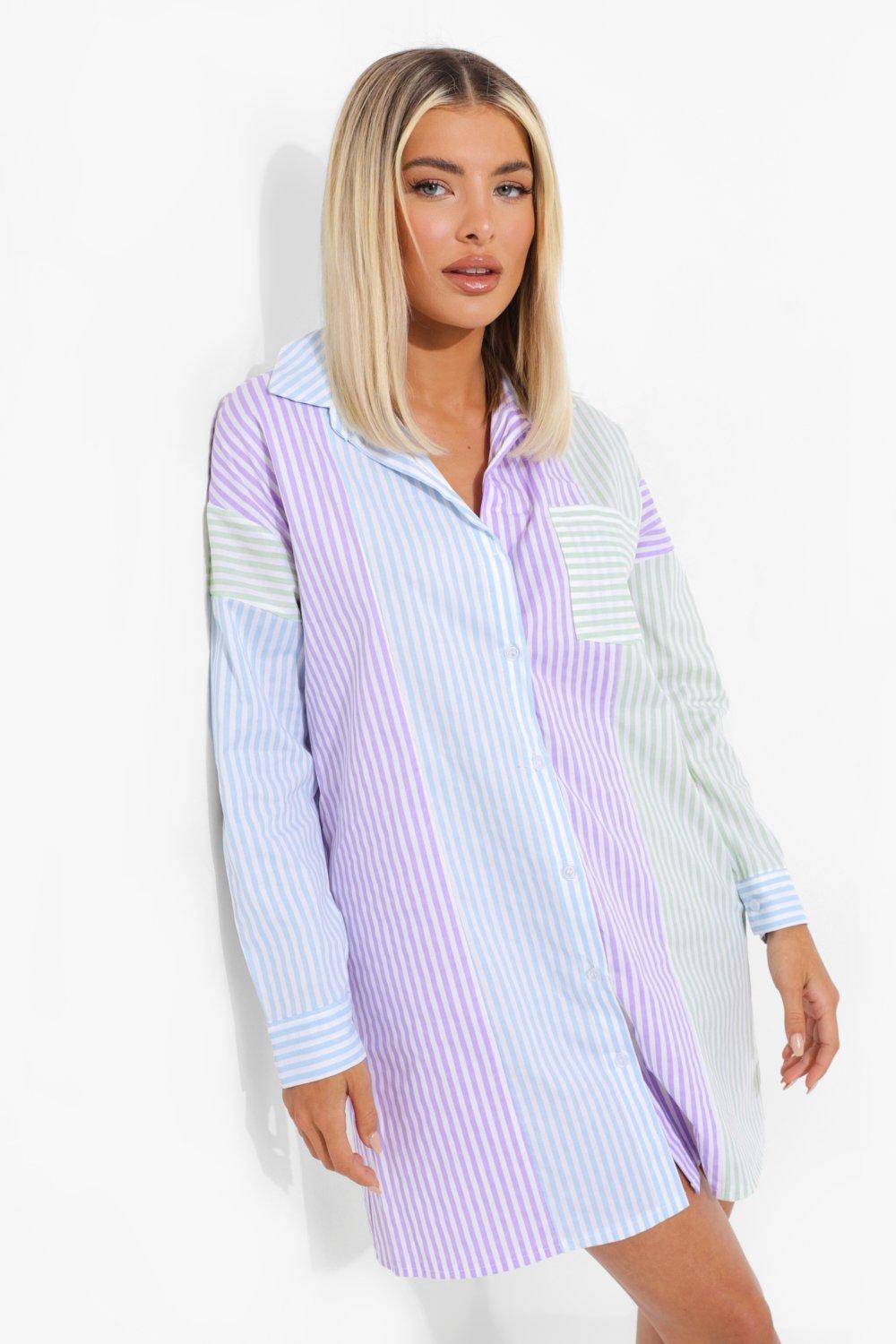 Pastel Striped Shirt Dress boohoo