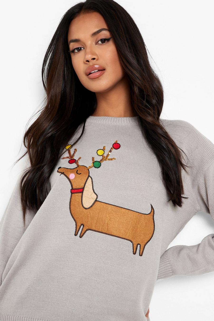 Grey Pom Pom Reindeer Christmas Sweater image number 1