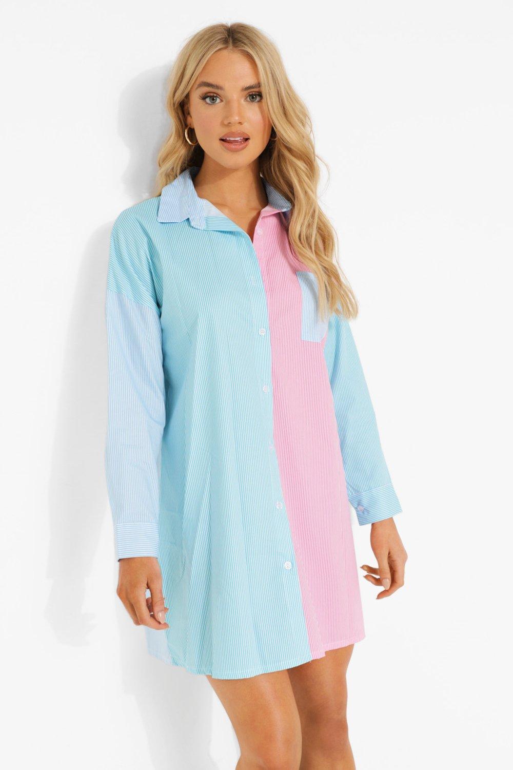 Striped Colour Block Shirt Dress