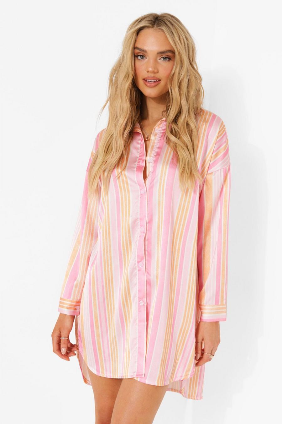 Pink Striped Shirt Dress image number 1