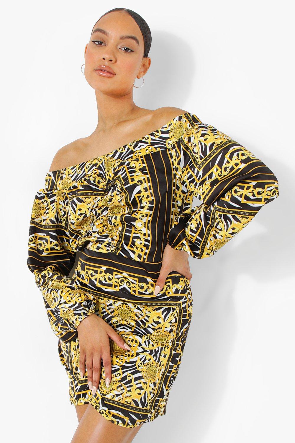 Boohoo scarf print dress best sale