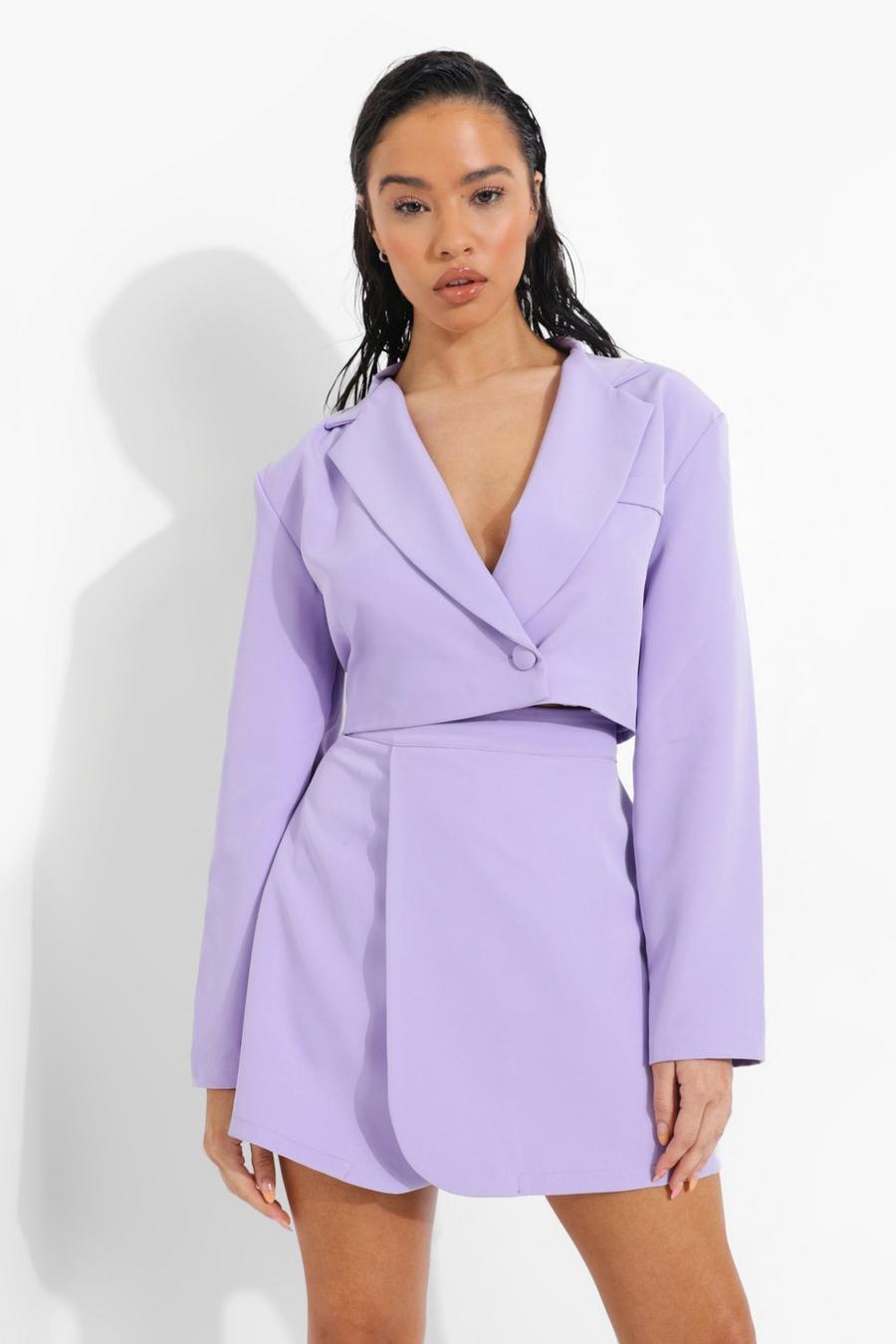 Lilac Wrap Front Cropped Tailored Blazer image number 1