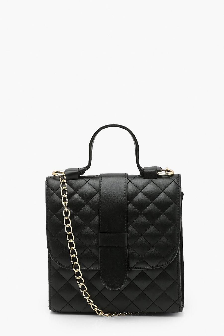 Black Quilted Structured Mini Tote Bag image number 1