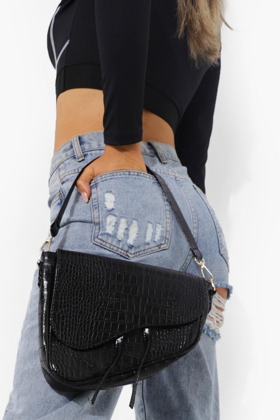 Black Croc Tassel Detail Shoulder Bag image number 1