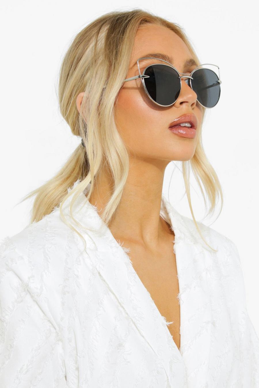 Oversize Sonnenbrille mit schwarzen Gläsern und Metall-Gestell, Black image number 1