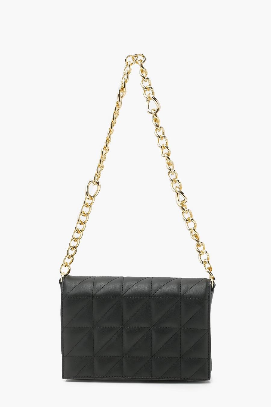 Black Chunky Chain Quilted Shoulder Bag image number 1