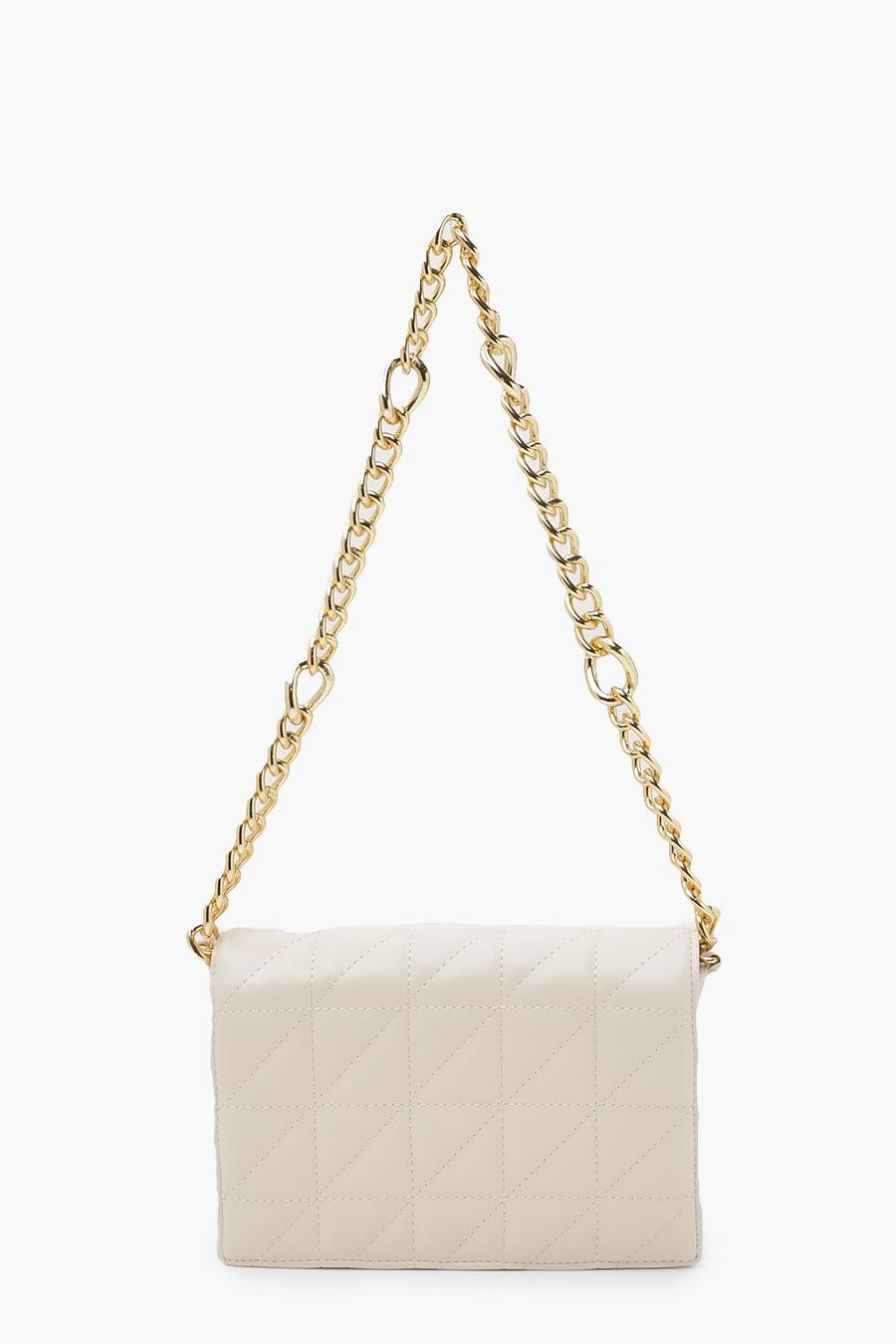 Cream white Chunky Chain Quilted Shoulder Bag