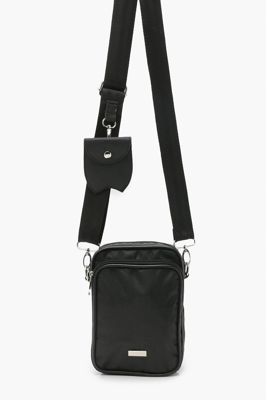Black Nylon Cross Body Bag With Mix N Match Ad Ons image number 1