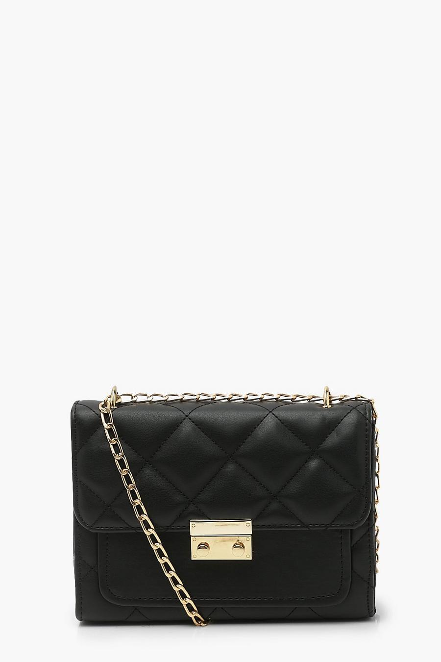 Black Quilted Chain Strap Cross Body Bag image number 1