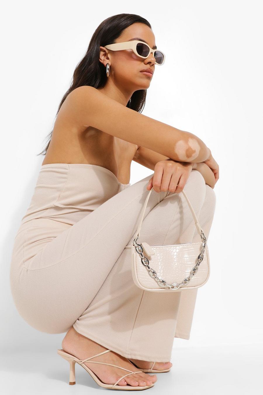Cream Croc Chain Detail Shoulder Bag image number 1