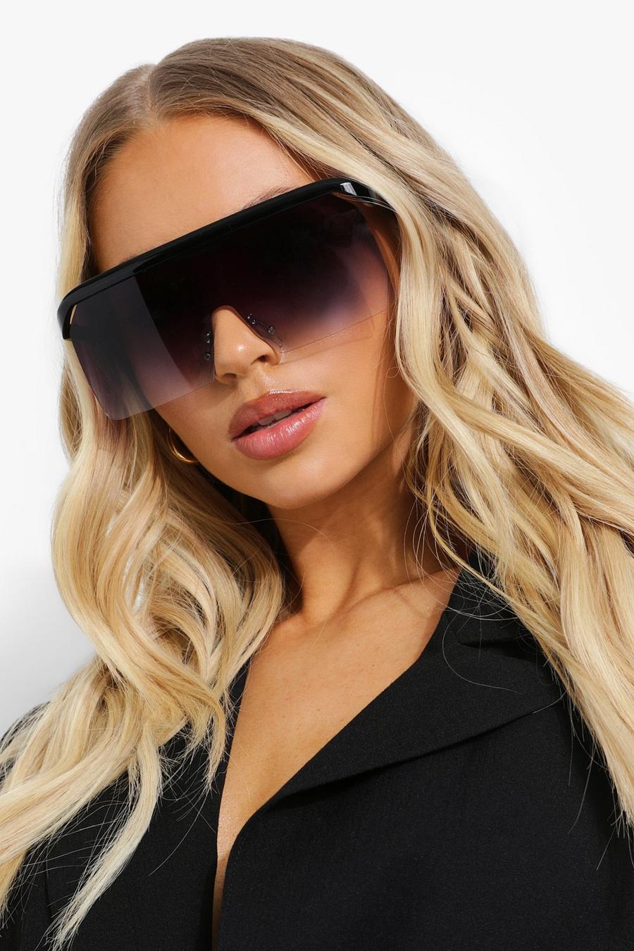 Black Gradient Lens Visor Style Sunglasses image number 1