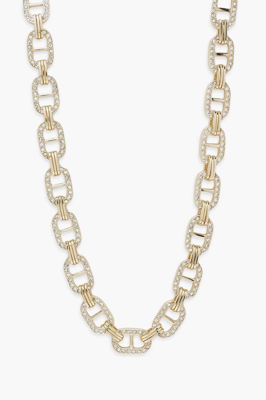 Gold Chunky Diamante Chain Necklace image number 1