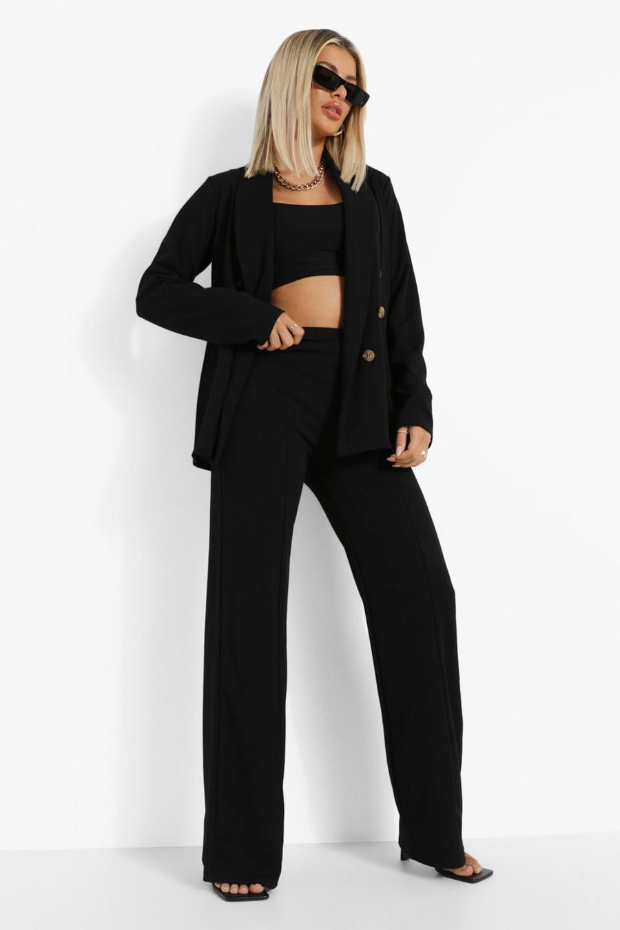 Black Button Front Blazer & Seam Front Trouser Set