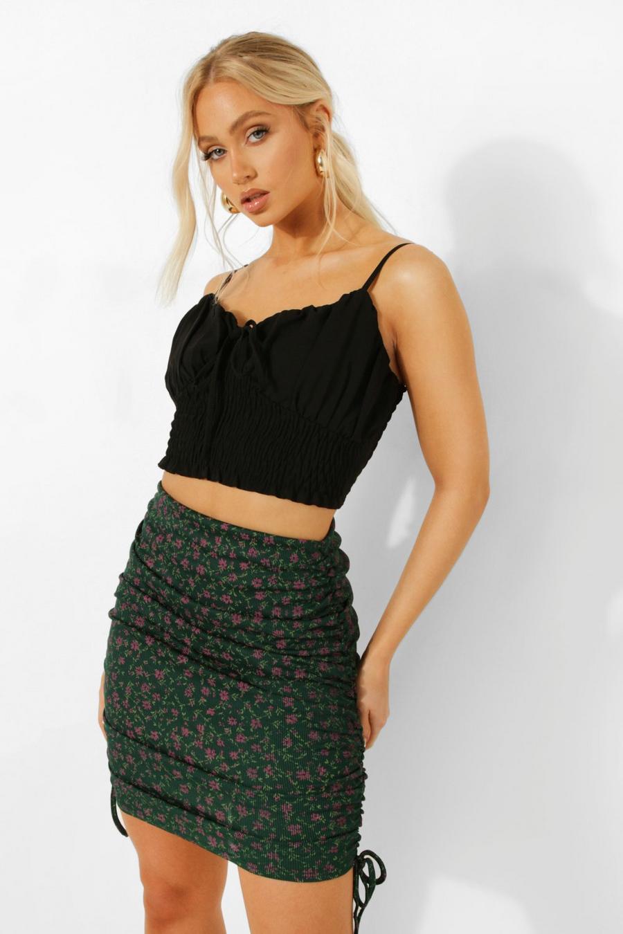 Green Ditsy Floral Rib Mini Skirt image number 1