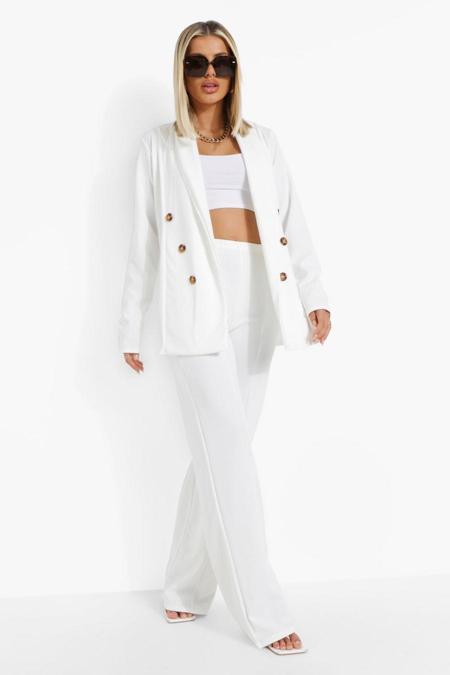 Ivory Button Front Blazer & Seam Front Pants Set image number 1