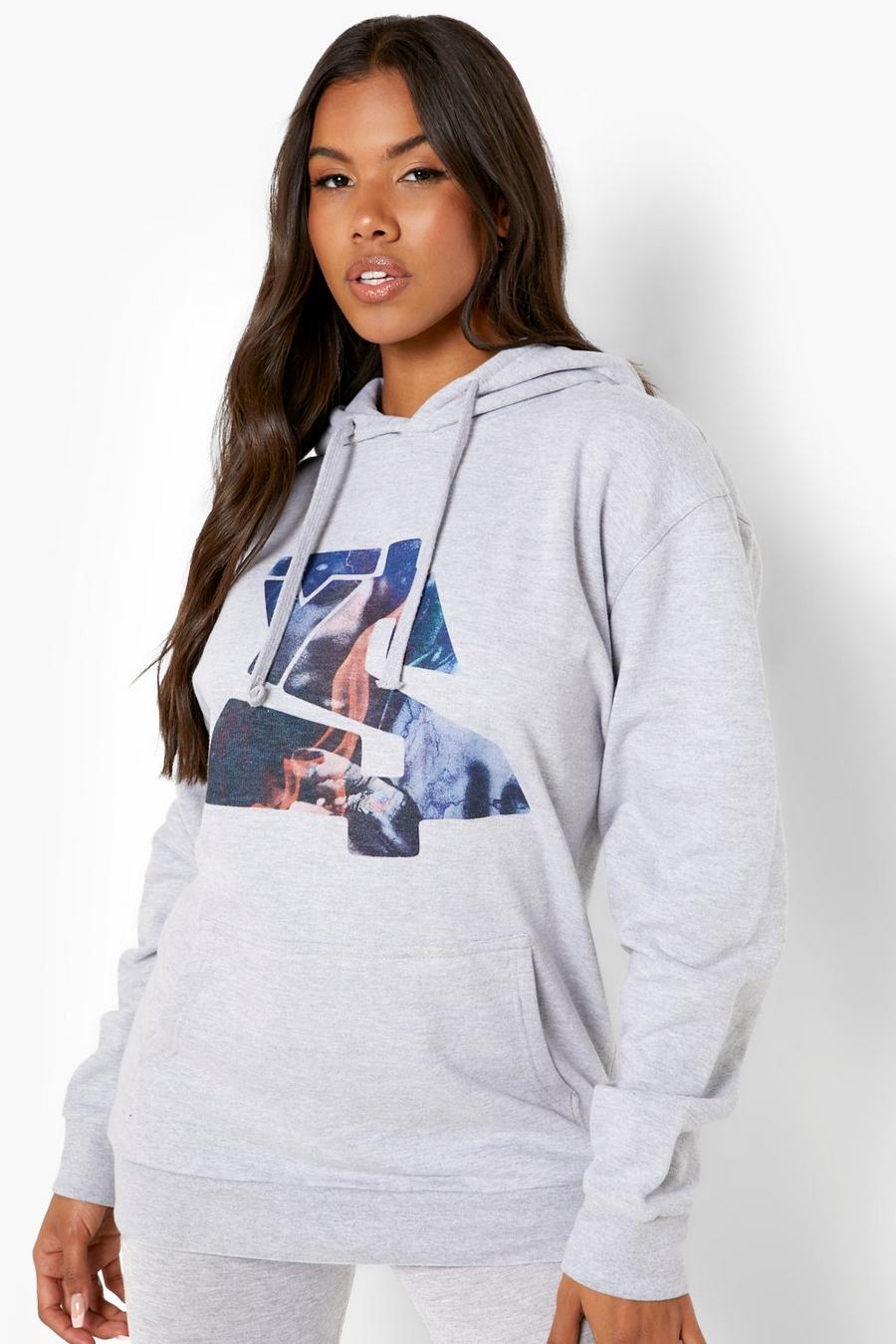 Grey marl Ty Dolla Sign License Print Oversized Hoodie image number 1