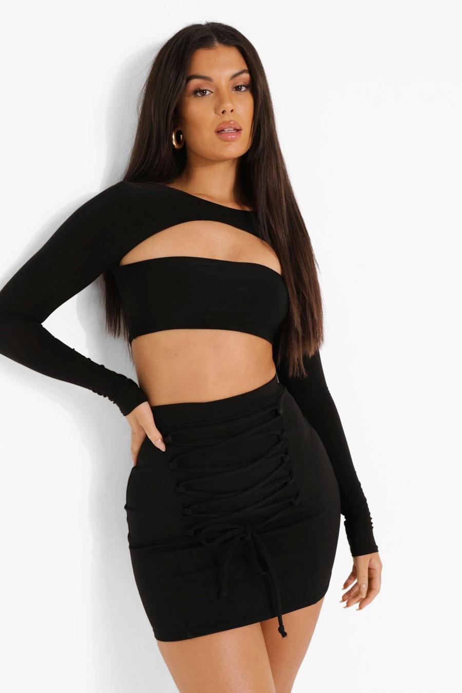 Black Lace Up Frill Mini Skirt image number 1