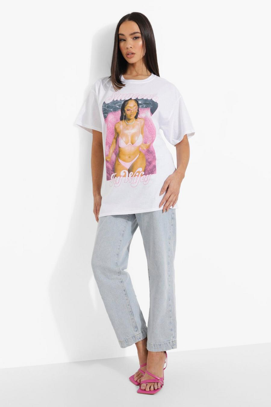 Oversize T-Shirt mit Saweetie Print, White image number 1