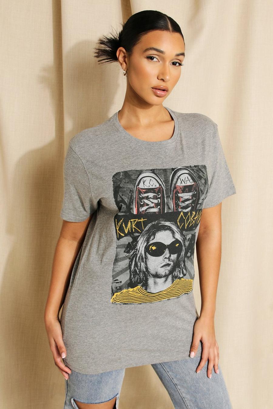 Oversize T-Shirt mit Kurt Cobain Print, Grey marl image number 1
