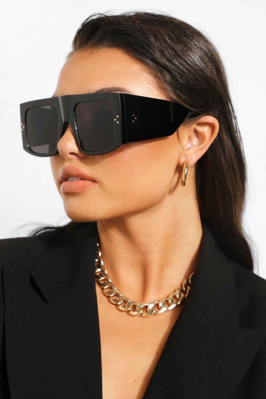 Black Super Chunky Flat Top Sunglasses image number 1