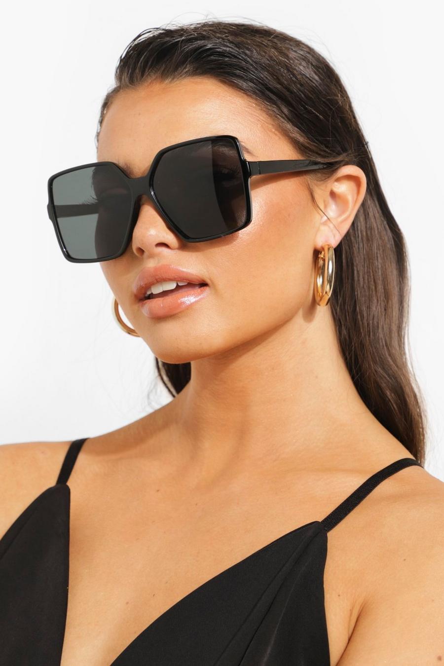 Oversize Sonnenbrille mit dünnem Gestell, Black image number 1
