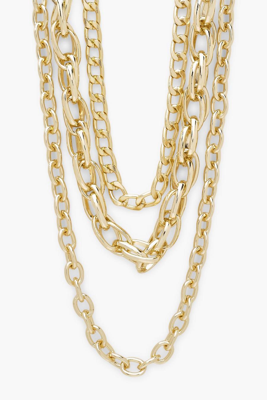 Gold Double Link 3 Layered Necklace image number 1