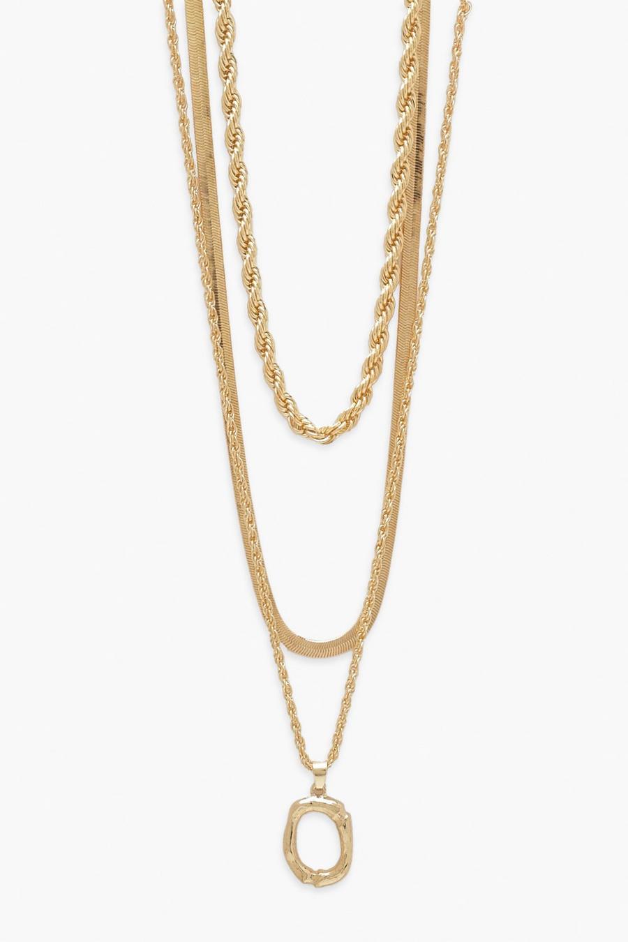 Gold 3 Layer Oval Pendant Necklace image number 1