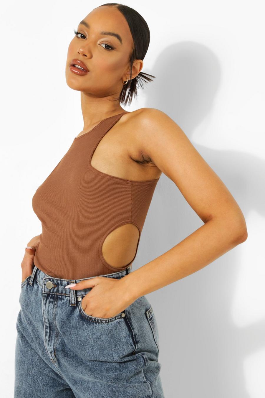 Chocolate Rib Cut Out Bodysuit image number 1