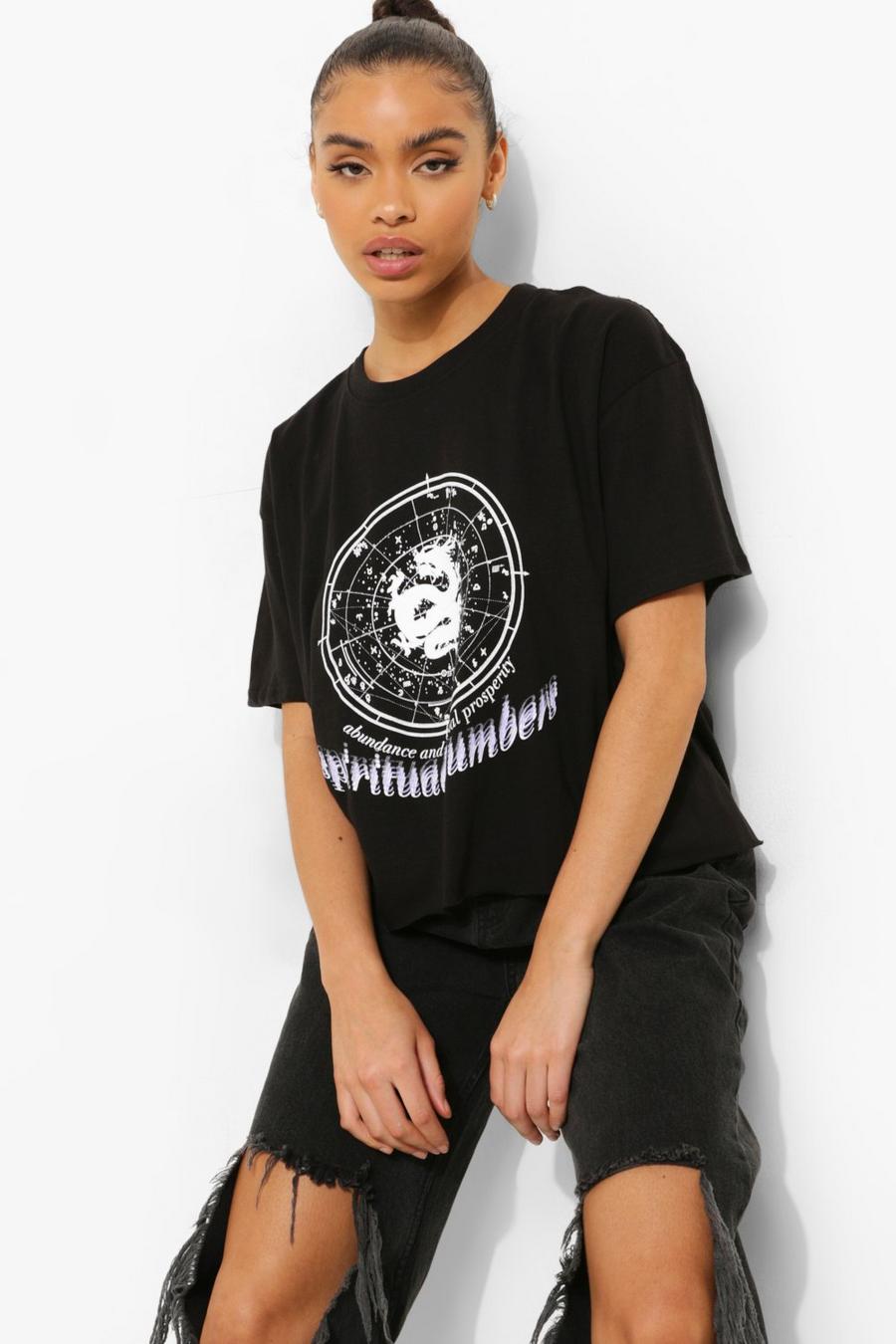 Black Cropped Graphic T-Shirt image number 1