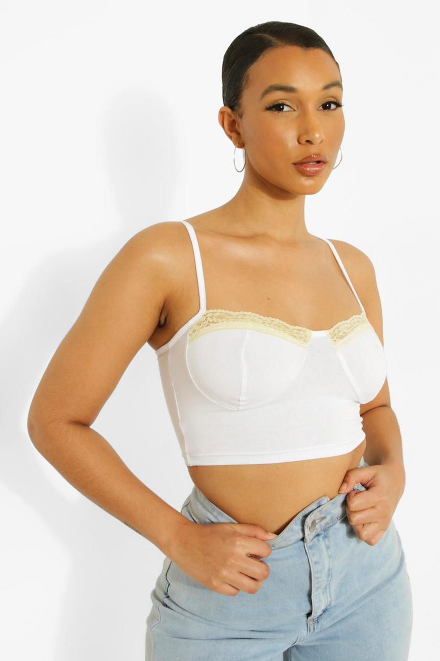 White Lace Trim Cup Detail Top