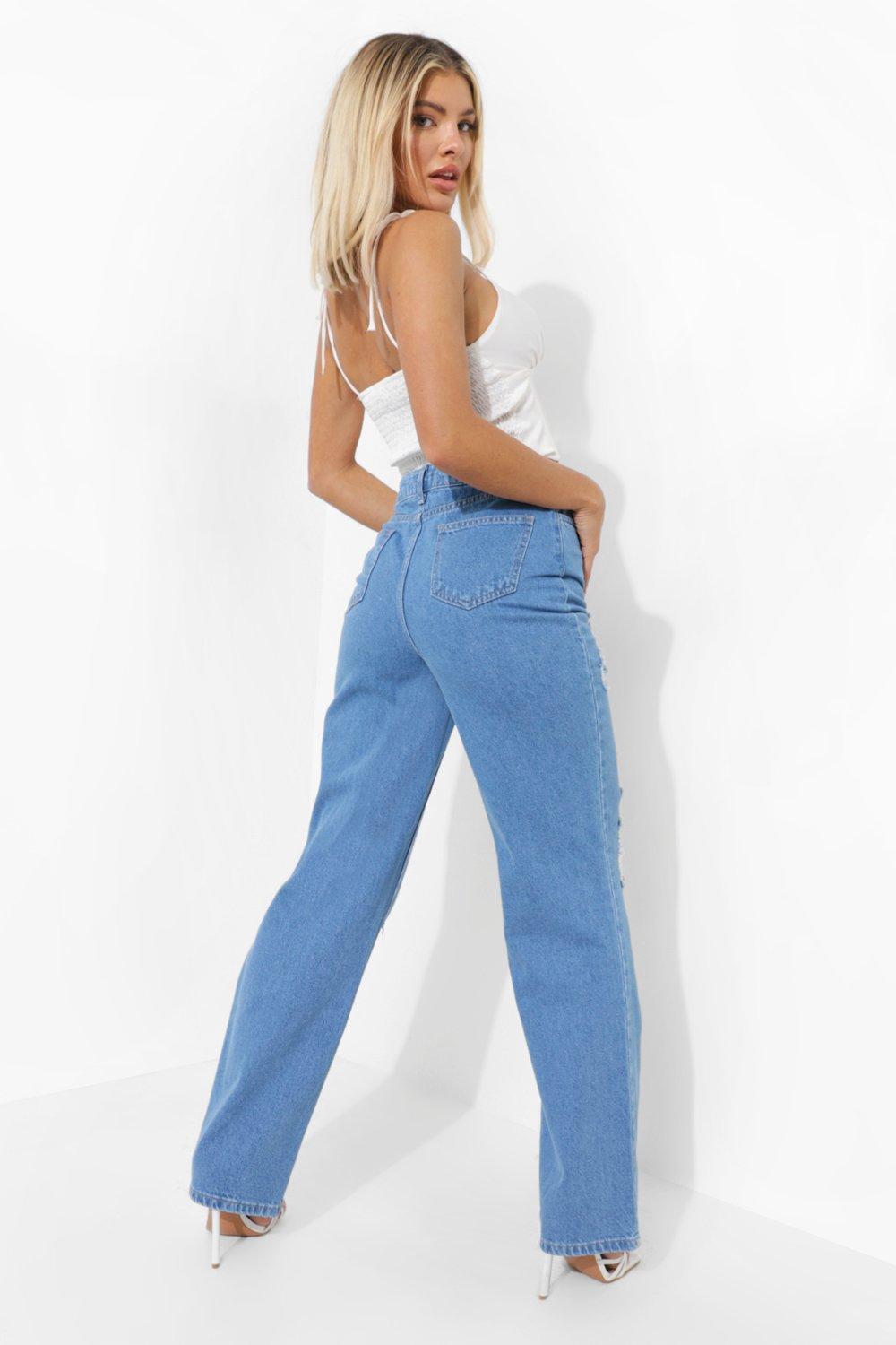 High Waisted Wide Leg Distressed Jean