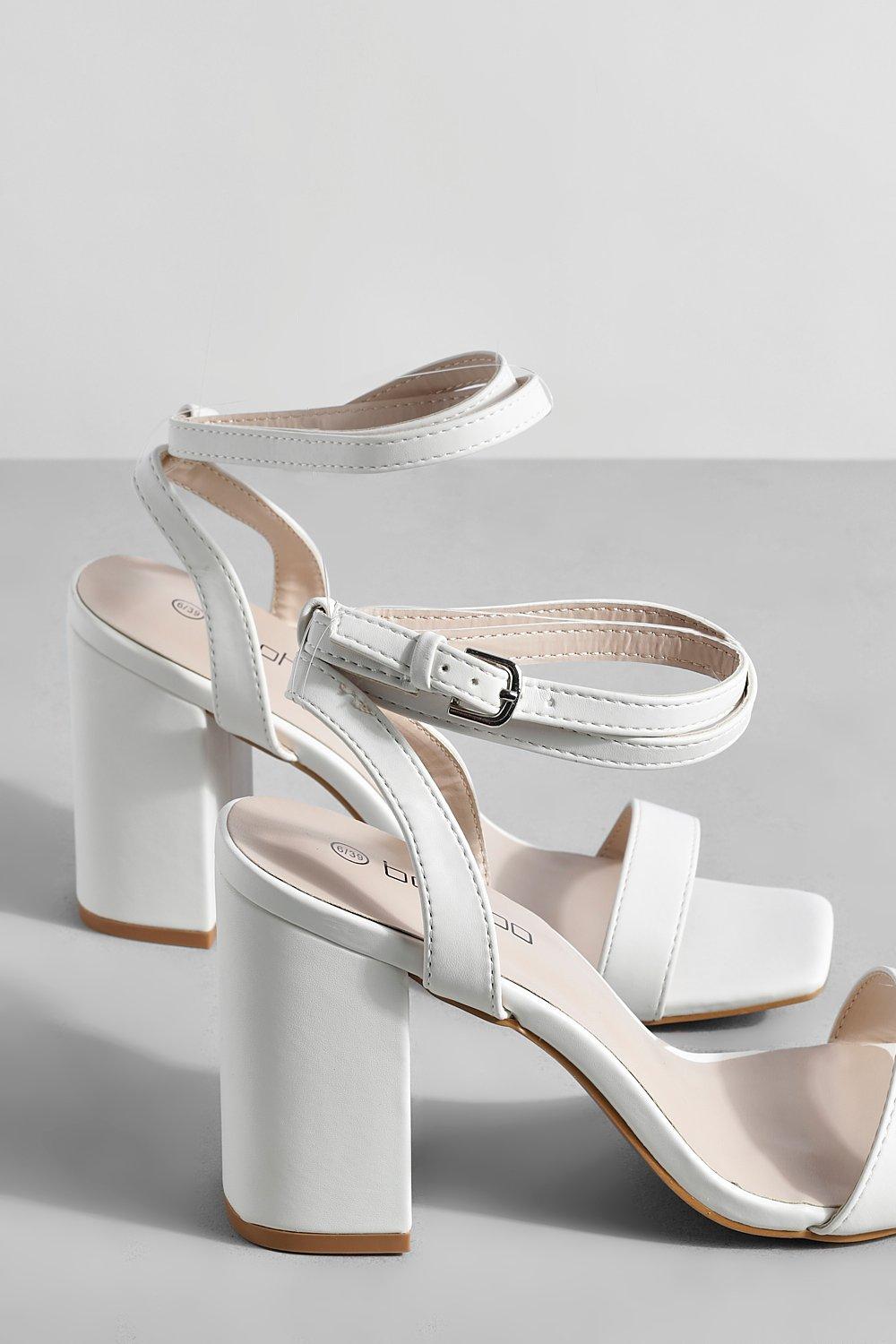 Plus Size White Block Strappy Low Heel Sandals In Extra Wide EEE Fit