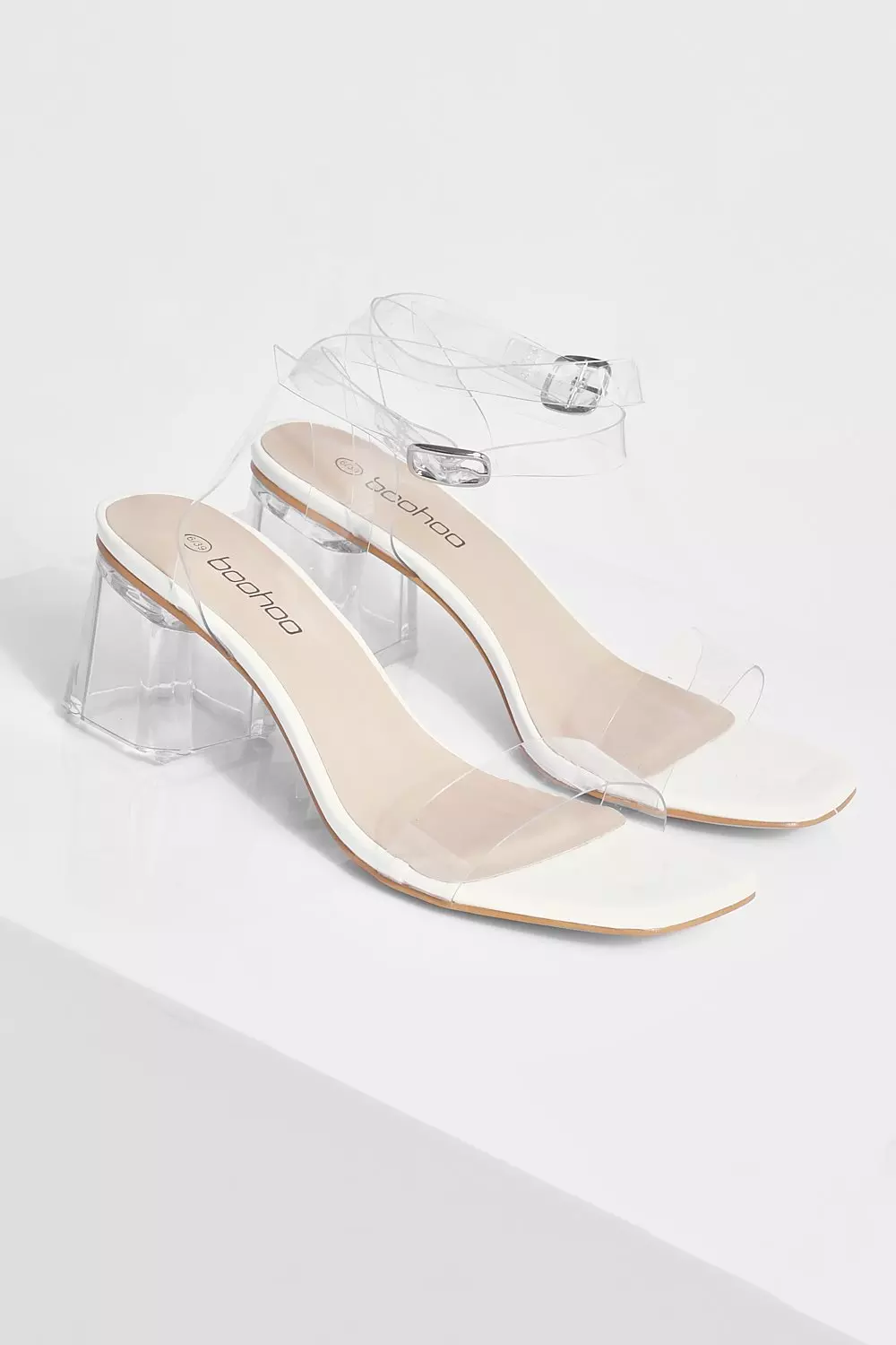 White Wide Fit Low Clear Barely There Heels alternative image