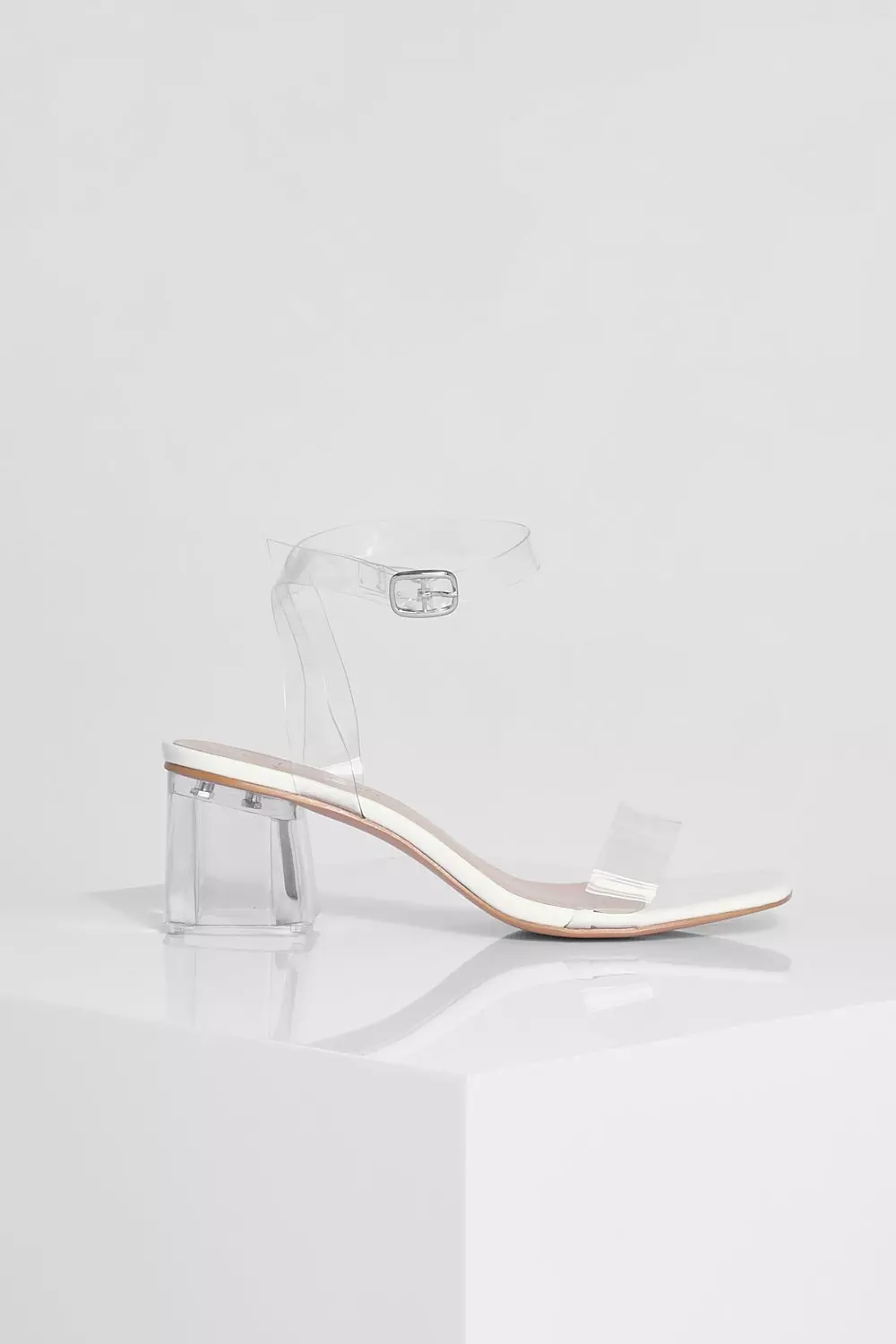 White Wide Fit Low Clear Barely There Heels alternative image