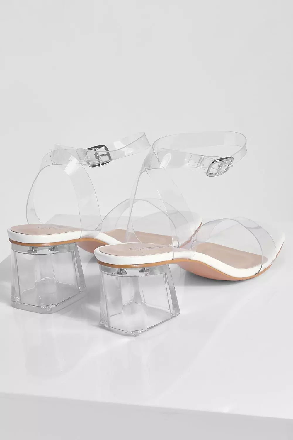 White Wide Fit Low Clear Barely There Heels alternative image