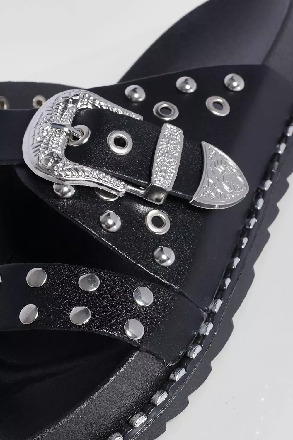 Chunky studded western online buckle sandals