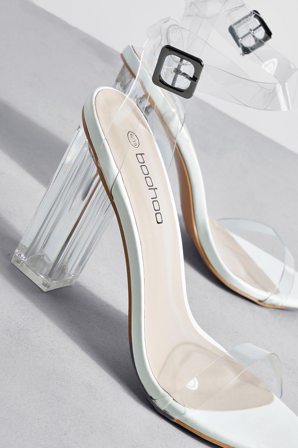 Clear block hot sale heels boohoo