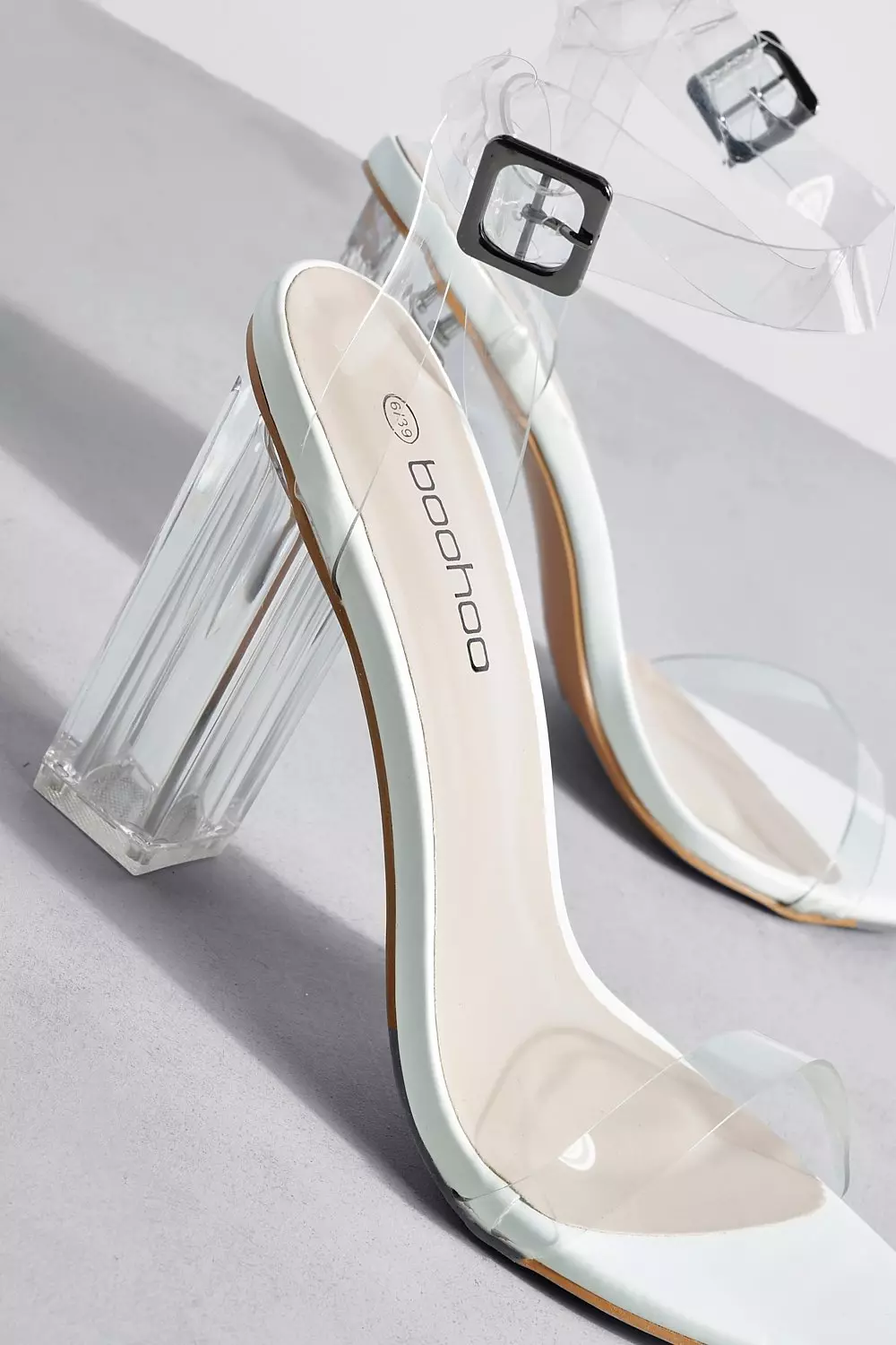 Boohoo perspex clearance heels