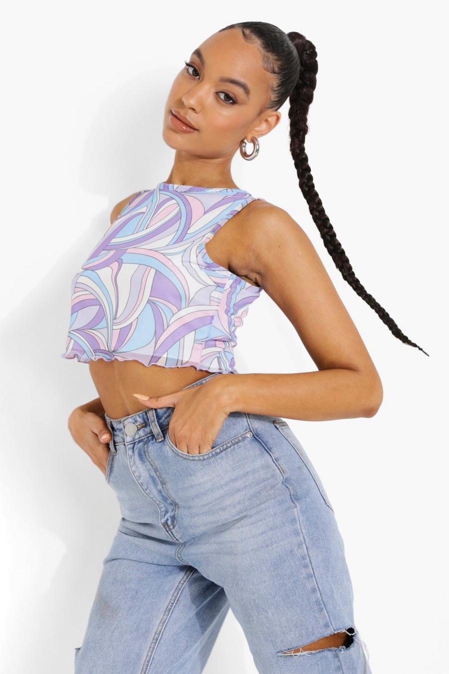 Multi Abstract Floral Mesh Crop Top image number 1