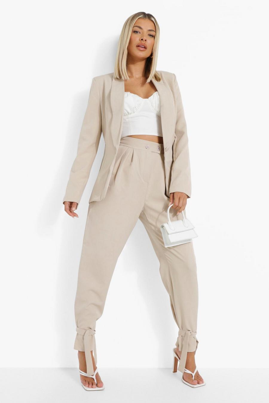 Ivory white Tailored Tie Ankle Relaxed Fit Pants