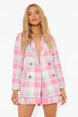 Pink Pastel Check Double Breasted Blazer