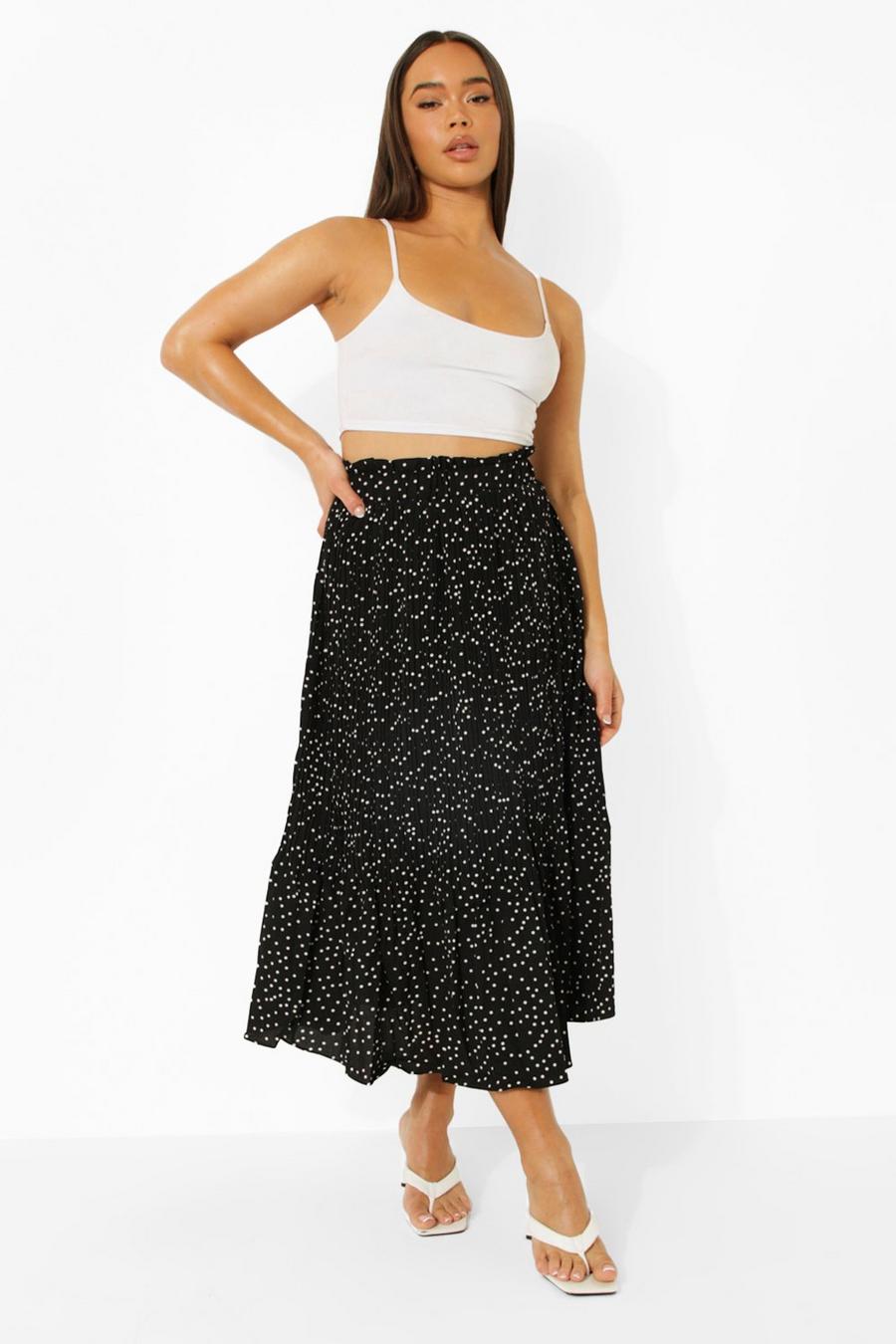 Black Polka Dot Frill Midi Skirt image number 1