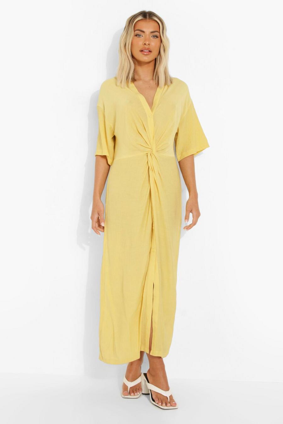 Lemon gul Knälång skjortklänning med knytdetalj