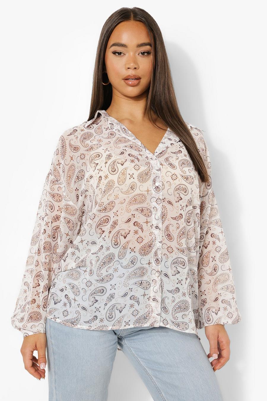 Brown Paisley Print Oversized Shirt image number 1