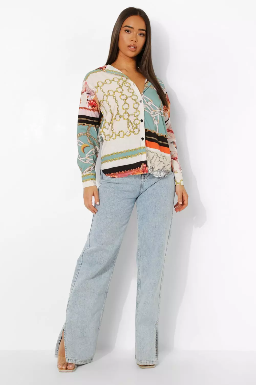 Green Mixed Print Oversized Shirt alternative image