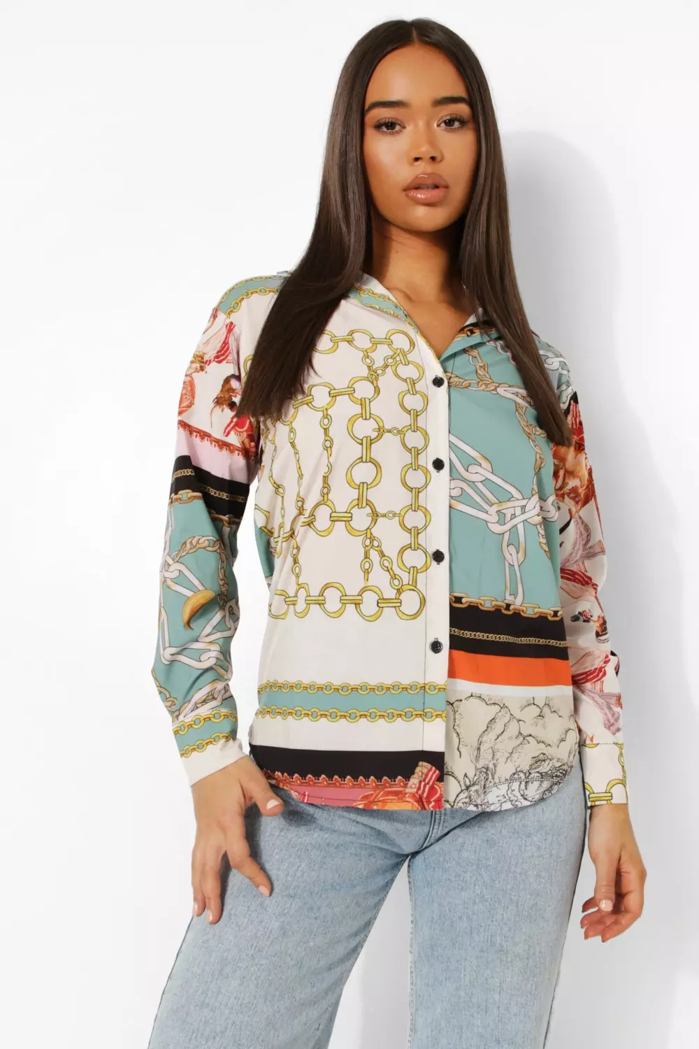 Green Mixed Print Oversized Shirt alternative image