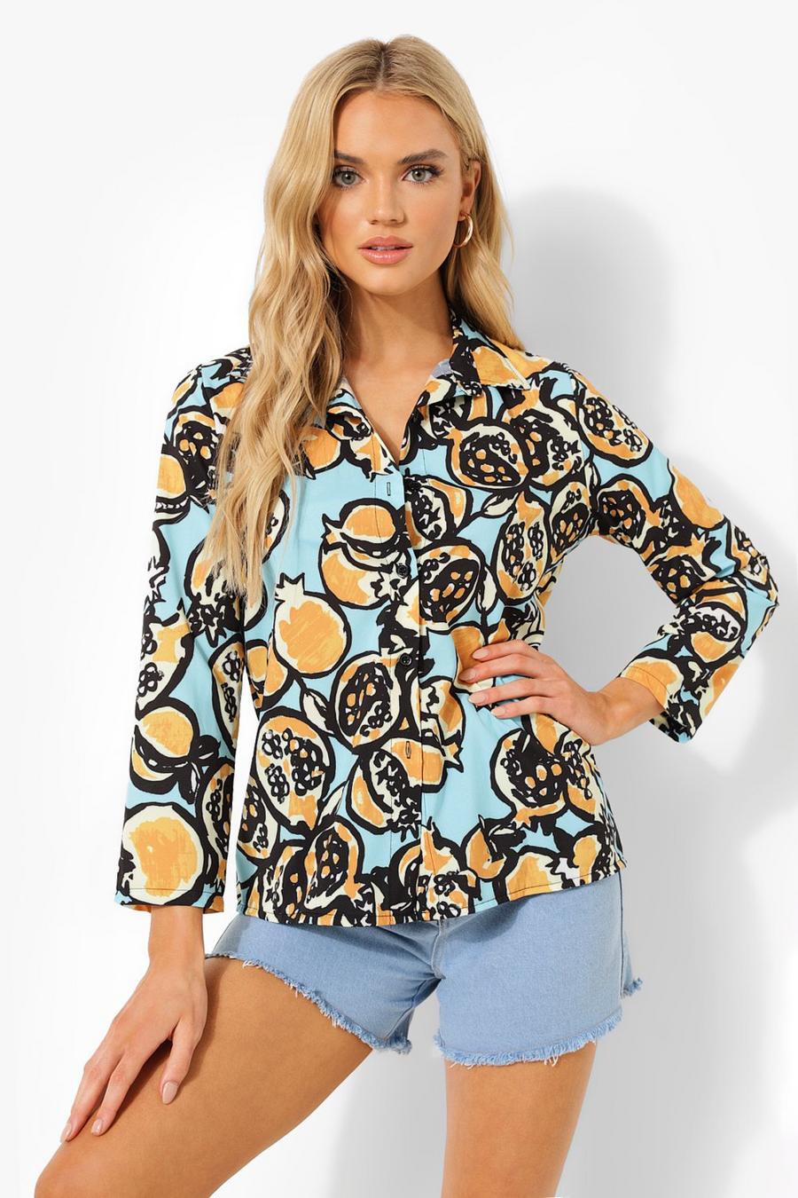 Blue Short Sleeve Abstract Print Shirt image number 1