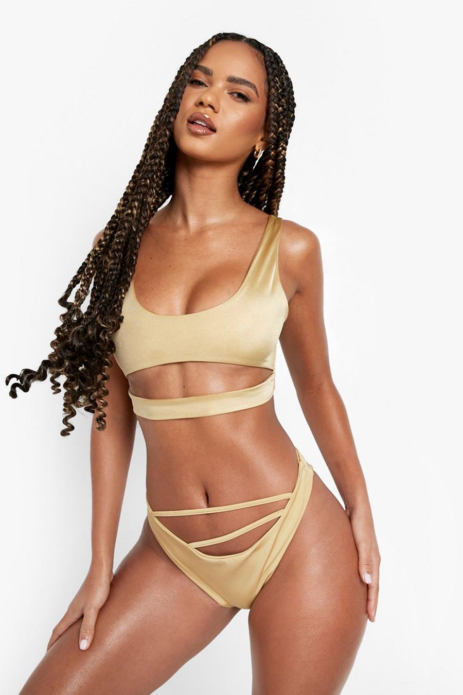 Gold Cut Out Scoop Bikini Top image number 1
