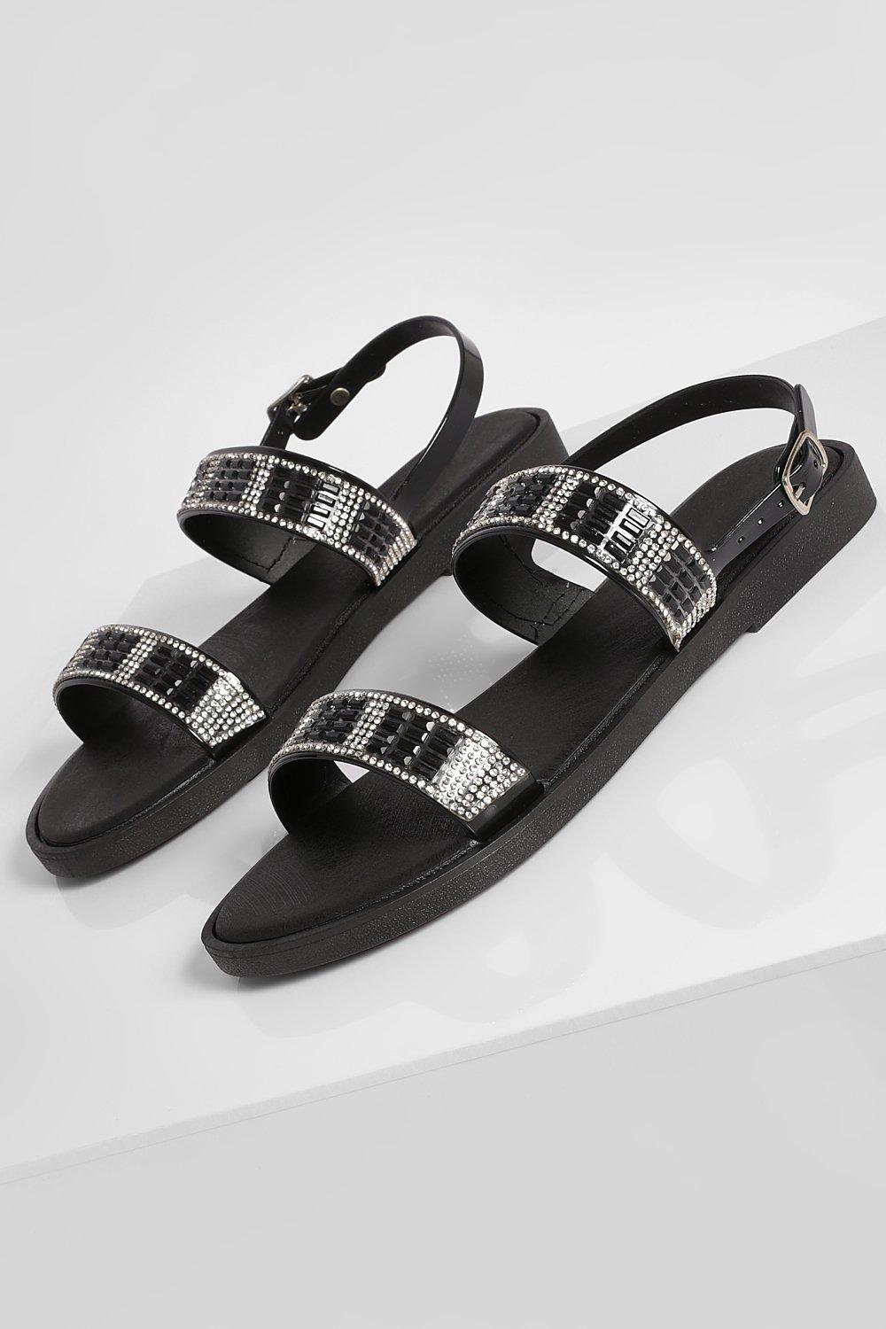 Black diamante jelly sandals online